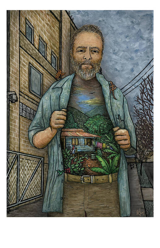 Self Portrait Poster featuring the mixed media Mi Montana by Ricardo Levins Morales