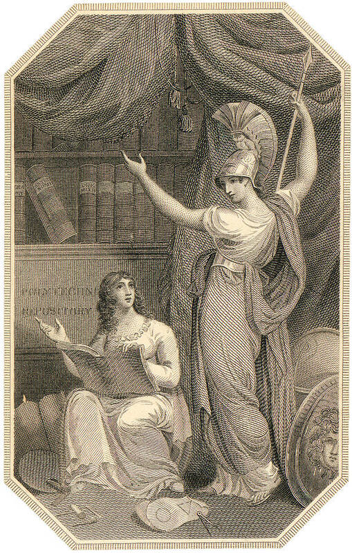 Athena Poster featuring the mixed media Minerva directing Study to the attainment of Universal Knowledge by William Humphrys