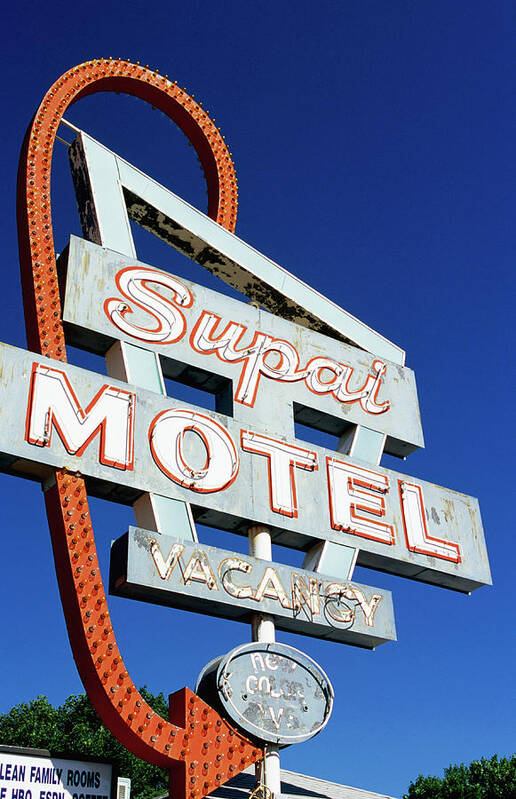 Shadow Poster featuring the photograph Motel Sign In Midwest, United States Of by Oliver Strewe