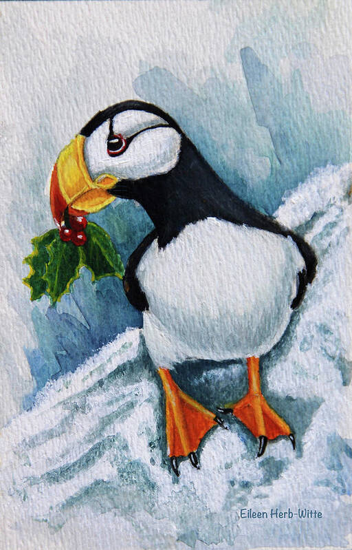 Puffin Poster featuring the painting Puffin by Eileen Herb-witte