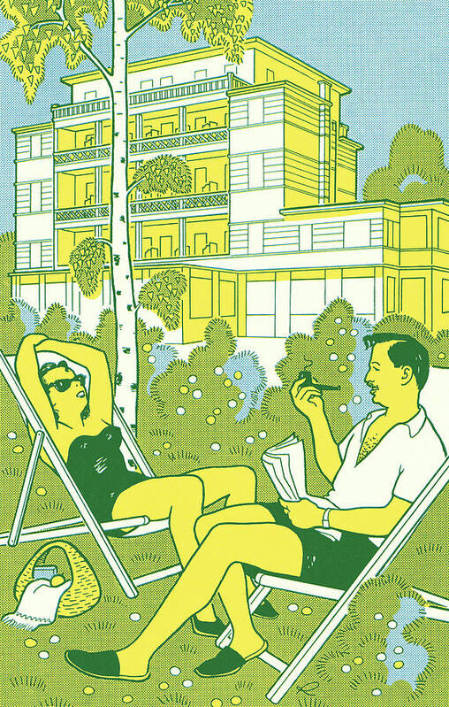 Adult Poster featuring the drawing Two People at a Vacation Resort by CSA Images