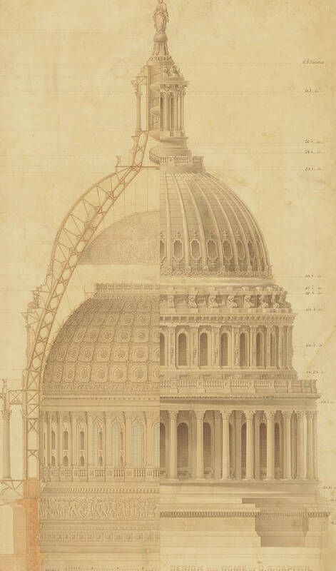 Thomas Ustick Walter Poster featuring the drawing United States Capitol, Section of Dome, 1855 by Thomas Ustick Walter