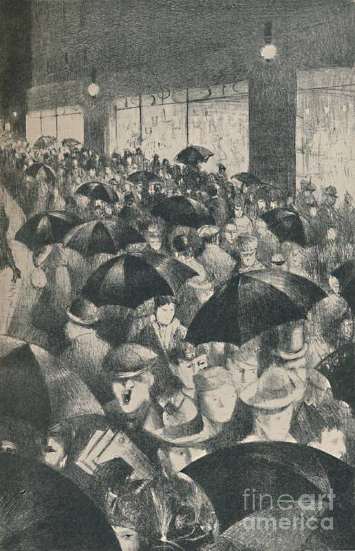 Crowd Of People Poster featuring the drawing Wet Evening by Print Collector