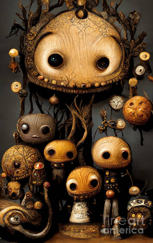 Chestnut Man Poster featuring the digital art Chestnut manikins and acorn monsters #1 by Sabantha