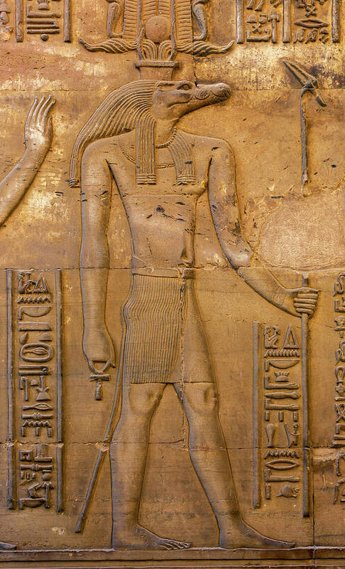 Egypt Poster featuring the relief Hieroglyphic carvings of Sebek god #1 by Mikhail Kokhanchikov