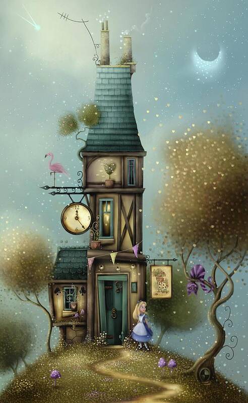 Alice In Wonderland Poster featuring the painting Alice in wonderland. A Curious House. by Joe Gilronan