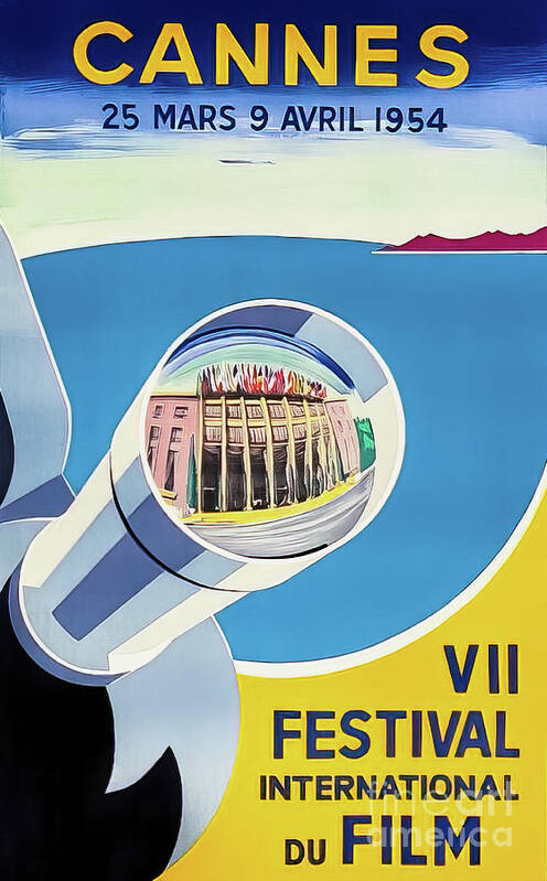 1954 Poster featuring the drawing Cannes 1954 International Film Festival by M G Whittingham