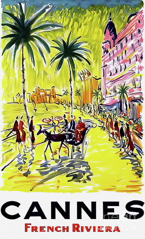 Cannes Poster featuring the drawing Cannes French Riviera Travel Poster 1958 by M G Whittingham