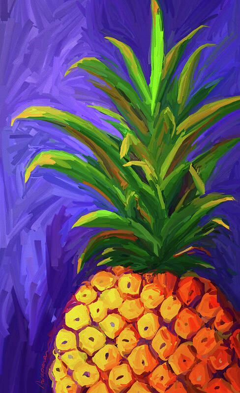 Pineapple Poster featuring the digital art Colorful Ripe Pineapple - Modern Wall Art by Patricia Awapara