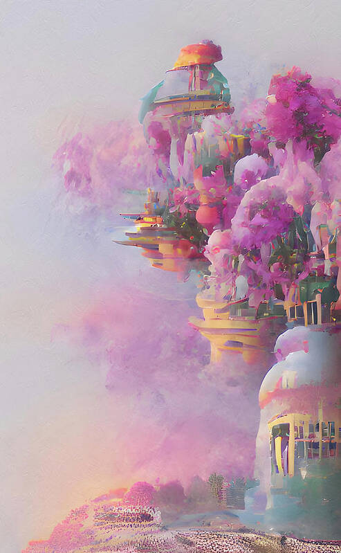 Fantasy Floral Castle Surrealism Poster featuring the mixed media Fantasy Floral Castle Surrealism by Georgiana Romanovna