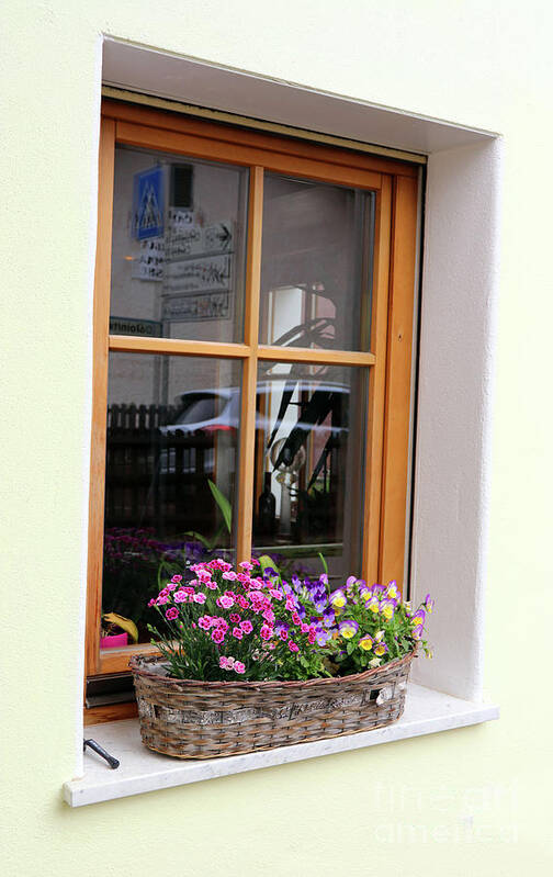 Window Box Poster featuring the photograph Flowers in Window in Italian Dolomites 8828 by Jack Schultz
