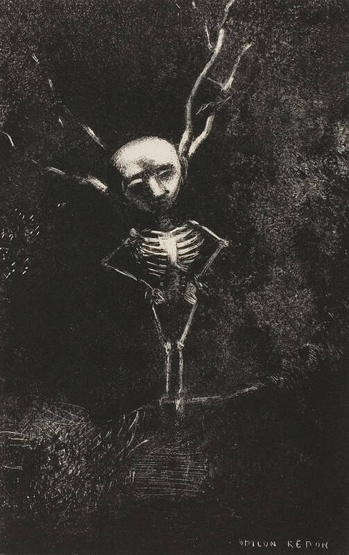 19th Century Poster featuring the relief In the Maze of Branches, the Pale Figure Appeared by Odilon Redon