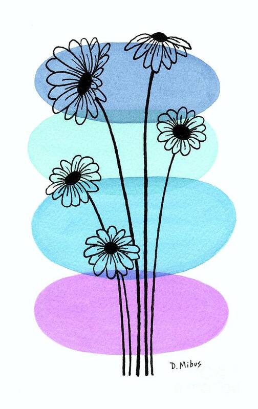 Mid Century Daisies Poster featuring the painting Line Drawing Botanical 5 by Donna Mibus
