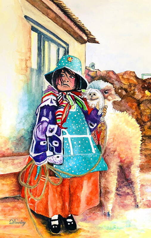 Little Girl Poster featuring the painting Little Darlin' and Her Alpaca by Fine Art By Edie