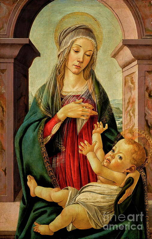 Madonna And Child Poster featuring the painting Madonna and child, seated before a classical window by Sandro Botticelli