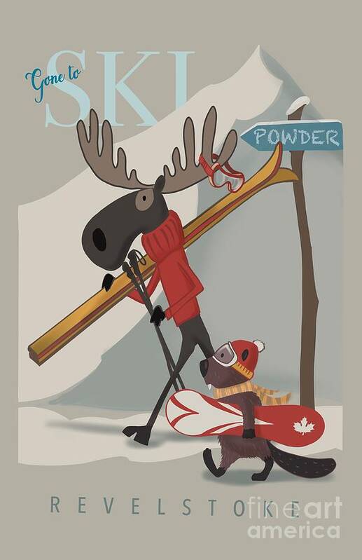 Ski Poster Poster featuring the painting Moose Ski Revelstoke by Sassan Filsoof