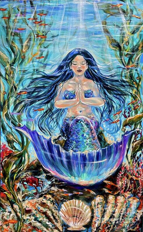 Mermaids Poster featuring the painting Namaste by Linda Olsen