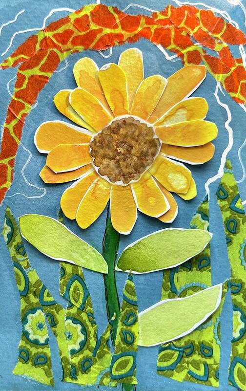 Poster featuring the painting Paper Sunflower by Theresa Marie Johnson