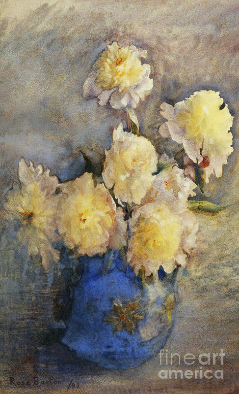 Peonies Poster featuring the painting Peonies in a Blue Vase, 1899 by Rose Maynard Barton
