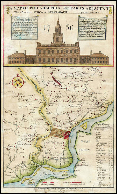 Philadelphia Poster featuring the photograph Philadelphia Pennsylvania Antique Vintage Map 1850 by Carol Japp