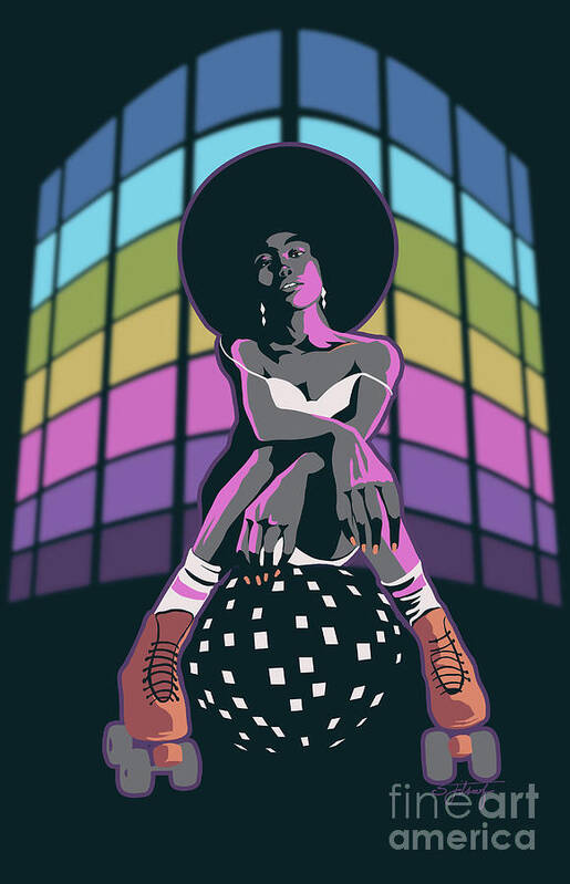 Roller Skate Poster featuring the painting Retro Disco Roller Queen by Sassan Filsoof