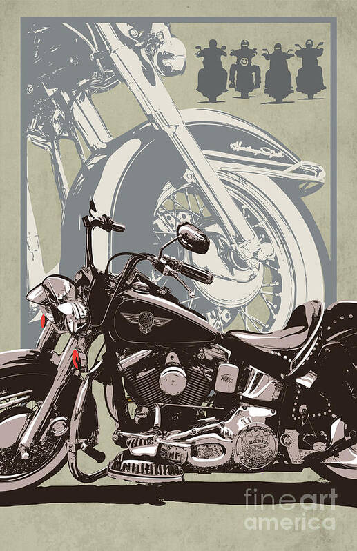 Harley Davidson Poster Poster featuring the painting Retro Harley Poster by Sassan Filsoof