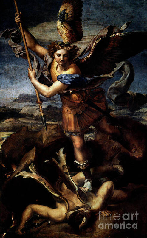 Raphael Poster featuring the painting Saint Michael defeats the demon by Raphael