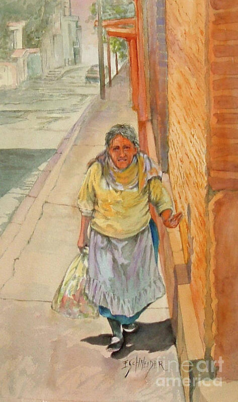 Old Woman Poster featuring the painting Shopper by Edie Schneider