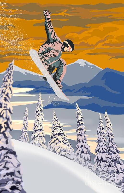 Snowboard Poster featuring the painting Snowboarder Air by Sassan Filsoof