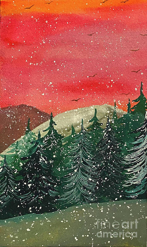 Snowy Poster featuring the painting Snowy Sunset by Lisa Neuman