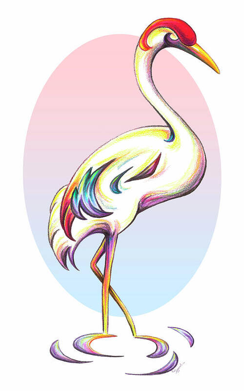 Crane Poster featuring the drawing Stylized Crane by Sipporah Art and Illustration