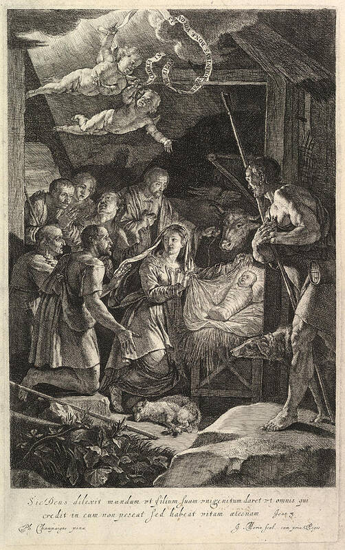 Jean Morin Poster featuring the drawing The Adoration of the Shepherds by Jean Morin
