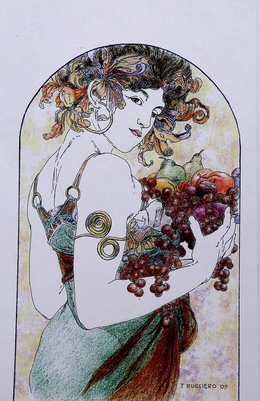 Mucha Poster featuring the painting Abundance after Mucha by Tony Ruggiero