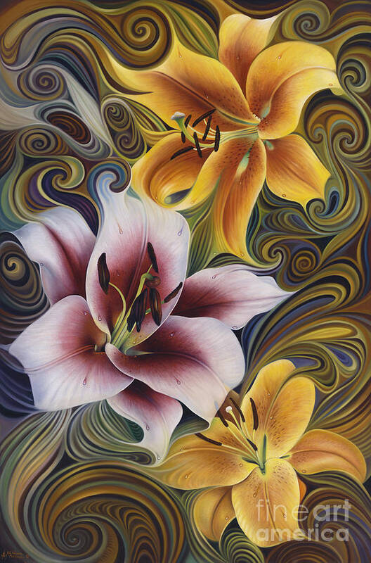 Flowers Poster featuring the painting Dynamic Triad by Ricardo Chavez-Mendez