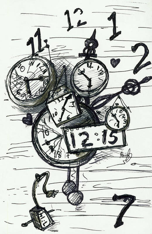 Time Poster featuring the drawing Broken Clocks by Rene Capone