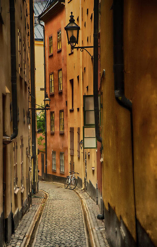 Stockholm Poster featuring the photograph A Side Street in Stockholm by Mick Burkey