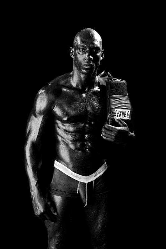 Boxer Poster featuring the photograph Black Boxer in Black and White 01 by Val Black Russian Tourchin
