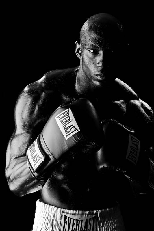 Boxer Poster featuring the photograph Black Boxer in Black and White 03 by Val Black Russian Tourchin
