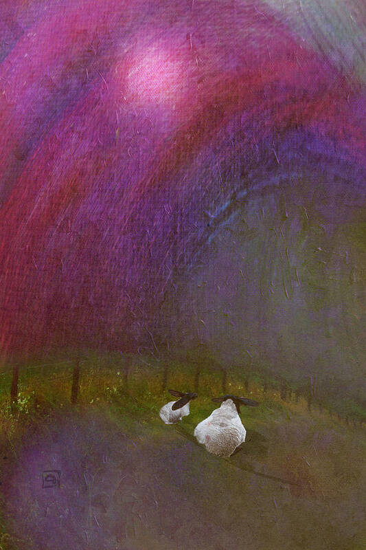 Sheep Poster featuring the digital art Cloudy Day Sheep by Jean Moore
