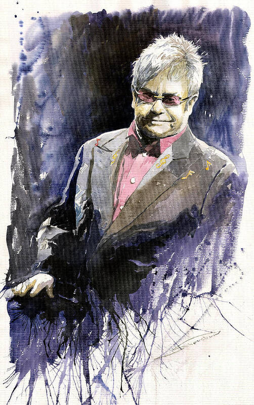 Watercolour Poster featuring the painting Jazz Sir Elton John by Yuriy Shevchuk
