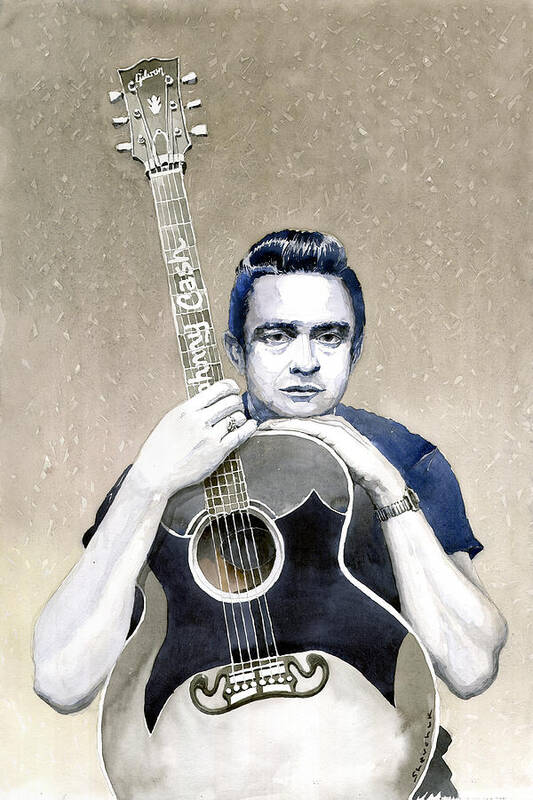 Watercolor Poster featuring the painting Johnny Cash by Yuriy Shevchuk