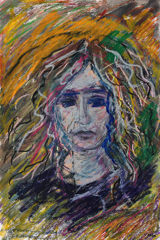 Katt Yanda Self-portrait Original Art Oil Paste Chalk Drawing Paper Poster featuring the pastel Self Portrait by Katt Yanda