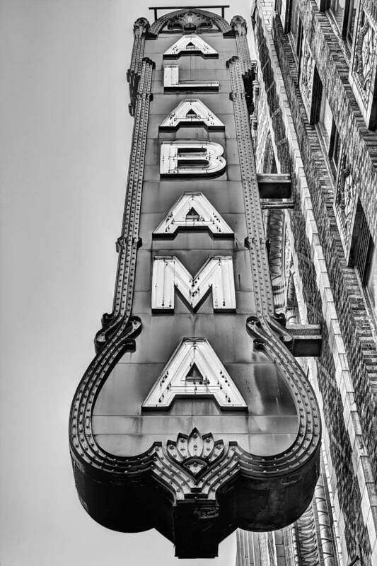 The Alabama Theater Poster featuring the photograph The Alabama Theater in Black and White by JC Findley