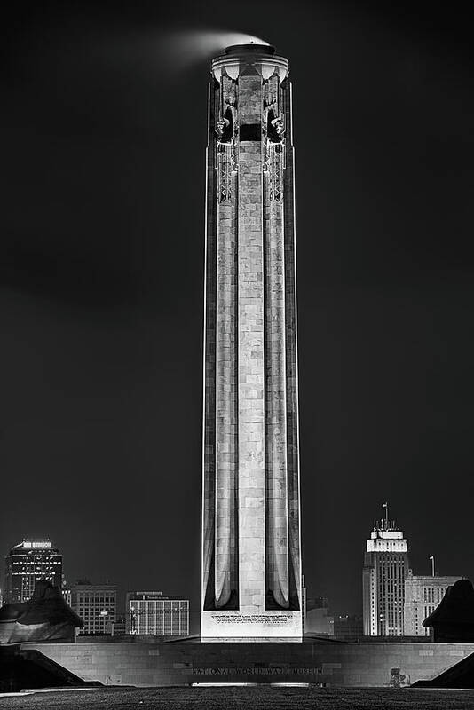 Kansas City Poster featuring the photograph The Liberty Memorial Black and White by JC Findley