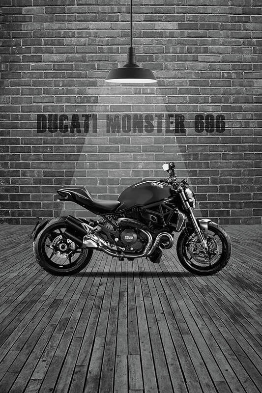 Ducati Poster featuring the mixed media Ducati Monster 696 Red Wall #1 by Smart Aviation