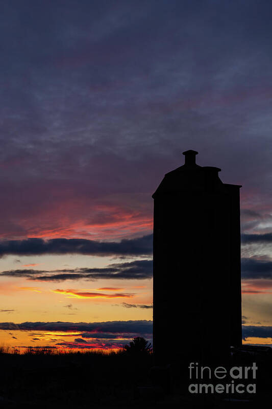 Sunset Poster featuring the photograph Sunset Surrounds Silo Silhouette by Amfmgirl Photography