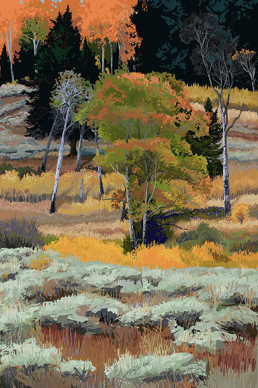 Yellowstone National Park Poster featuring the painting Blacktail Plateau Fall by Pam Little