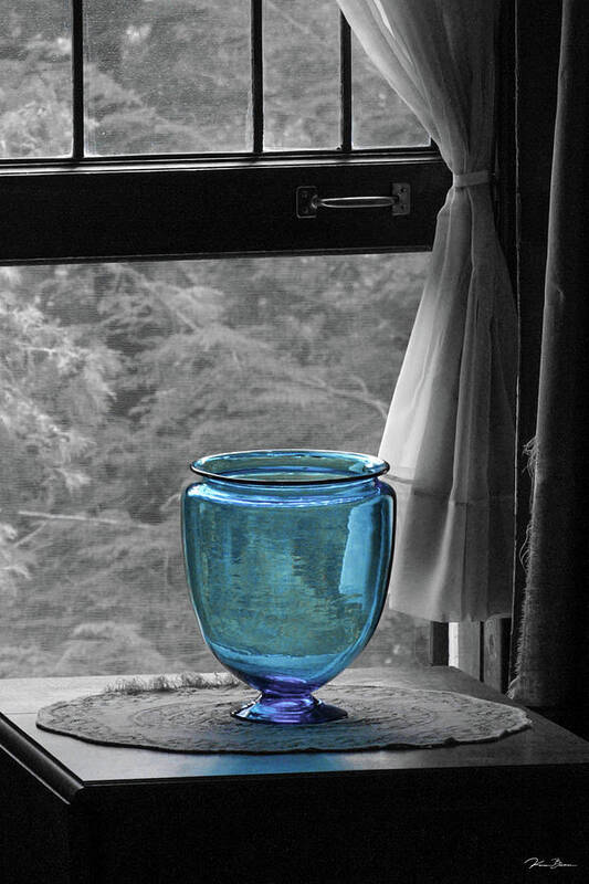 Architecture Poster featuring the photograph Blue Vase by Window Signed by Karen Kelm