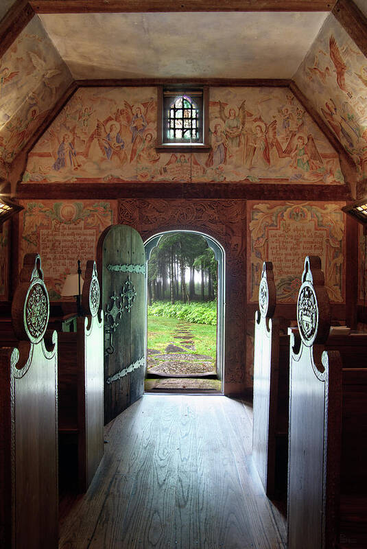 Chapel Poster featuring the photograph Boynton Norwegian Chapel from inside - Door County WI by Peter Herman