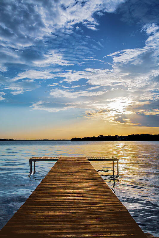 Water Sunset Poster featuring the photograph Lake Boat Dock Sunset by Terry Walsh